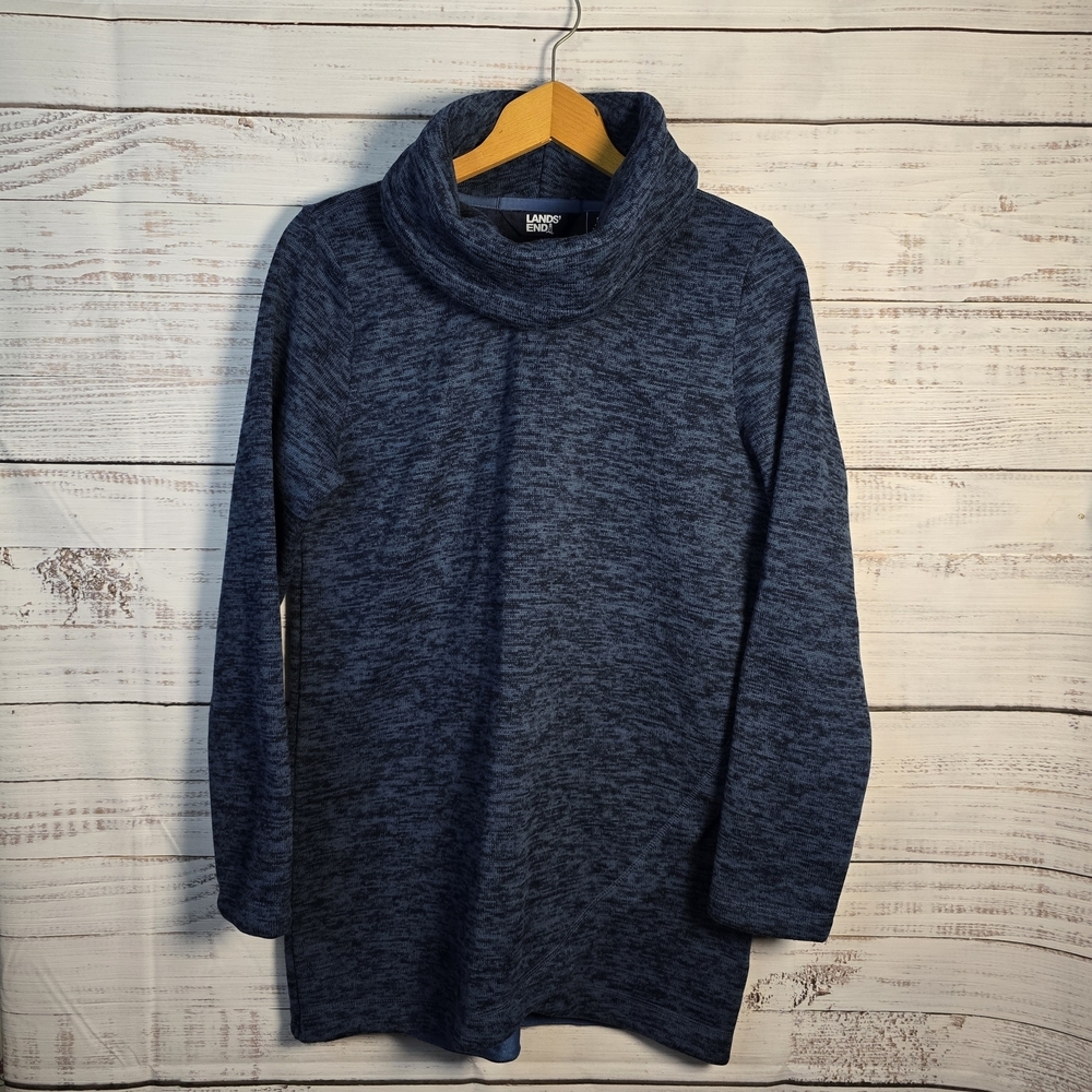 Lands' End Women's Heathered Navy Cowl‎ Neck Sweater Size Small Like New
